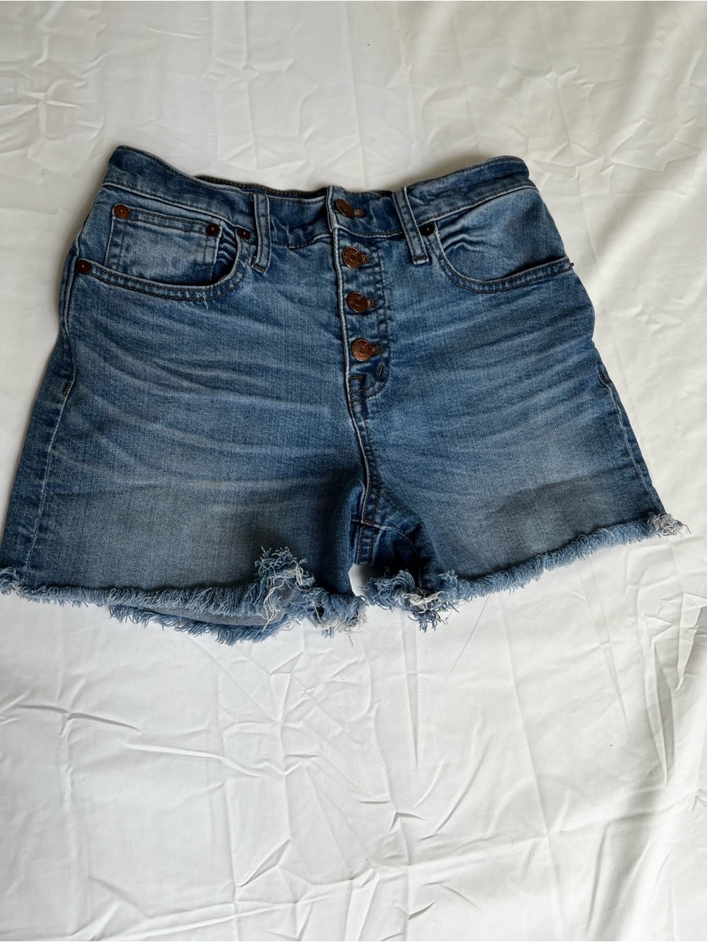 Madewell Button-Fly Frayed Hem Denim Shorts - Blue